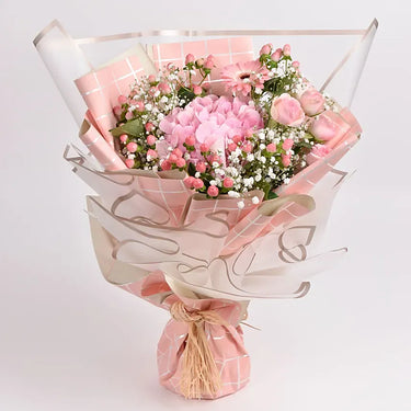 Pink Beauty, Elegance, Light Pink Hydrangea, Pink Hypericum, Light Pink Spray Rose, Light Pink Gerbera